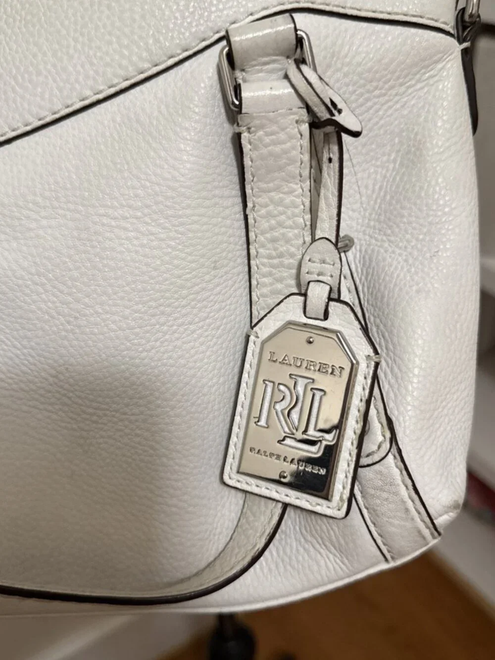 Lauren Ralph Lauren Grafton Falan Md Satchel Soft Leather Off white Crossbody
